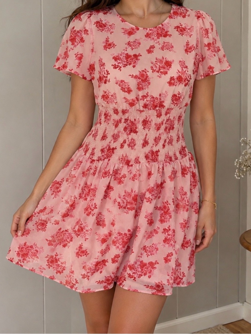 ZARA Pink Floral Smocked Waist Mini Dress XS NWT Puff Sleeve Cottagecore Size XS